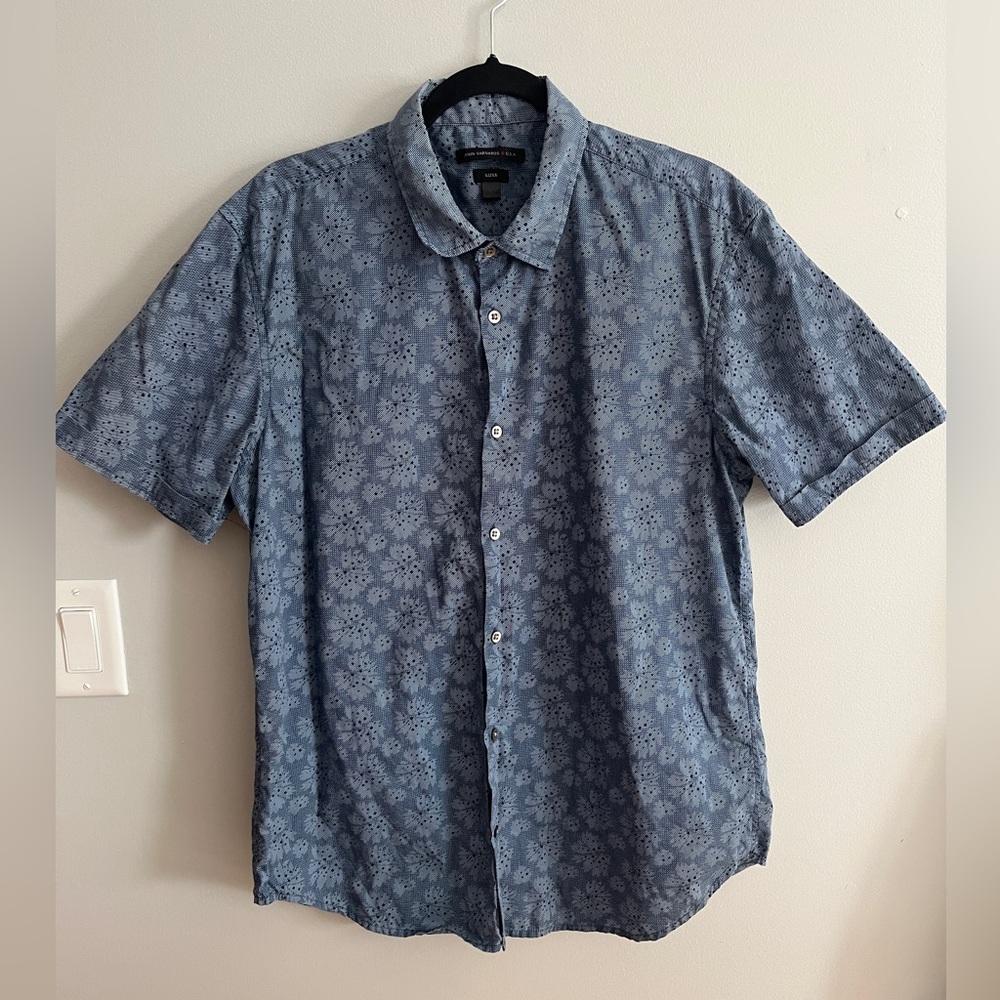 John Varvatos USA Luxe Short Sleeve Button Down Floral Shirt Size Large